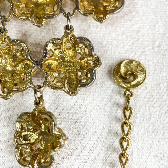 Lisner Modernist Necklace Gold Tone Dangle Triangle Chandelier Pendant Signed - Picture 4 of 5